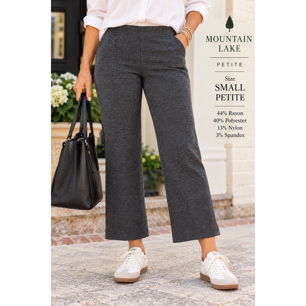 Mountain Lake Petite Gray Pull On Wide Leg Crop Pants Small Petite